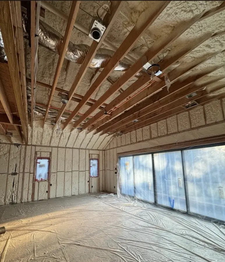 Interior walls and ceiling insulated with spray foam during new construction in Buena Vista
